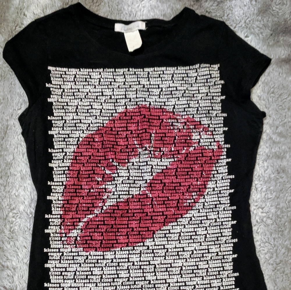 Charlotte Russe Black Graphic T-Shirt Sugar Kisses